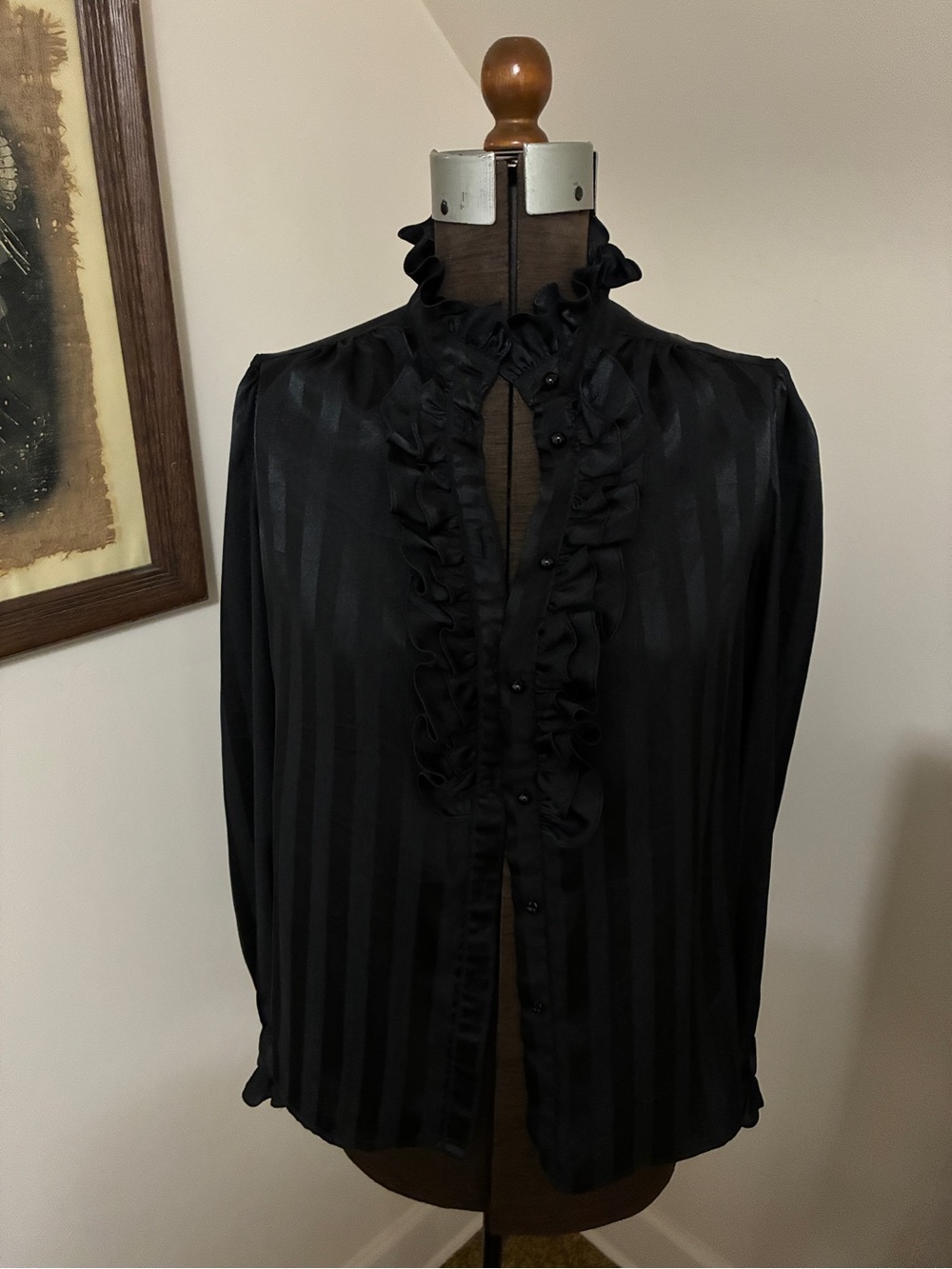 Vintage La Blouse Black Ruffled Button-Up